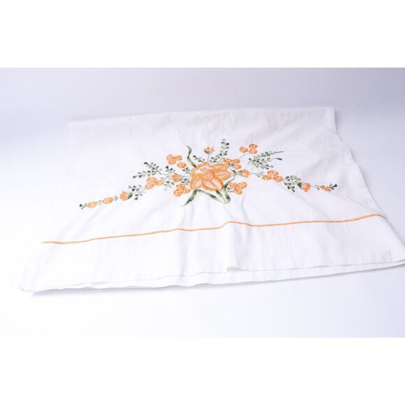 Orange Flowers, White, Pillowcase, Fabric, 26", Floral, Bedding, Bedroom - Picture 1 of 4